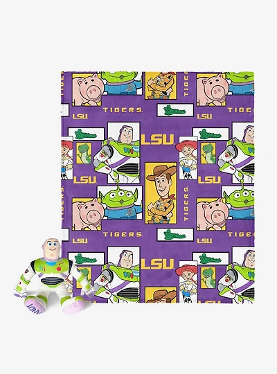 NCAA LSU Tigers Disney Toy Story Buzz Lightyear Cameo Hugger Pillow & Silk Touch Throw Blanket Set
