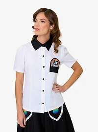 Disney Pride Collection by Unique Vintage White Mickey Rainbow Pocket Collared Blouse