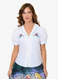 Disney Alice Wonderland Collection By Smak Parlour White Rabbit Embroidered Puff Sleeve Top