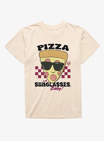 Disney Pixar Toy Story 5 Pizza With Sunglasses Baby Checkered Mineral Wash T-Shirt