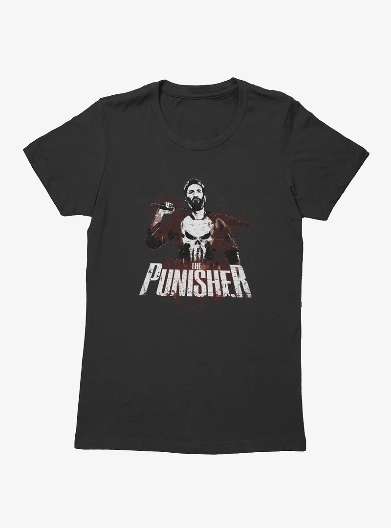 Marvel Punisher Batters Up Splatter On Womens T-Shirt