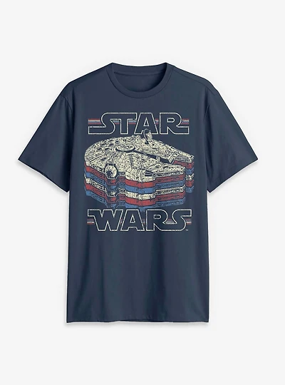 Star Wars Milennium Falcon Red White & Blue Stack T-Shirt