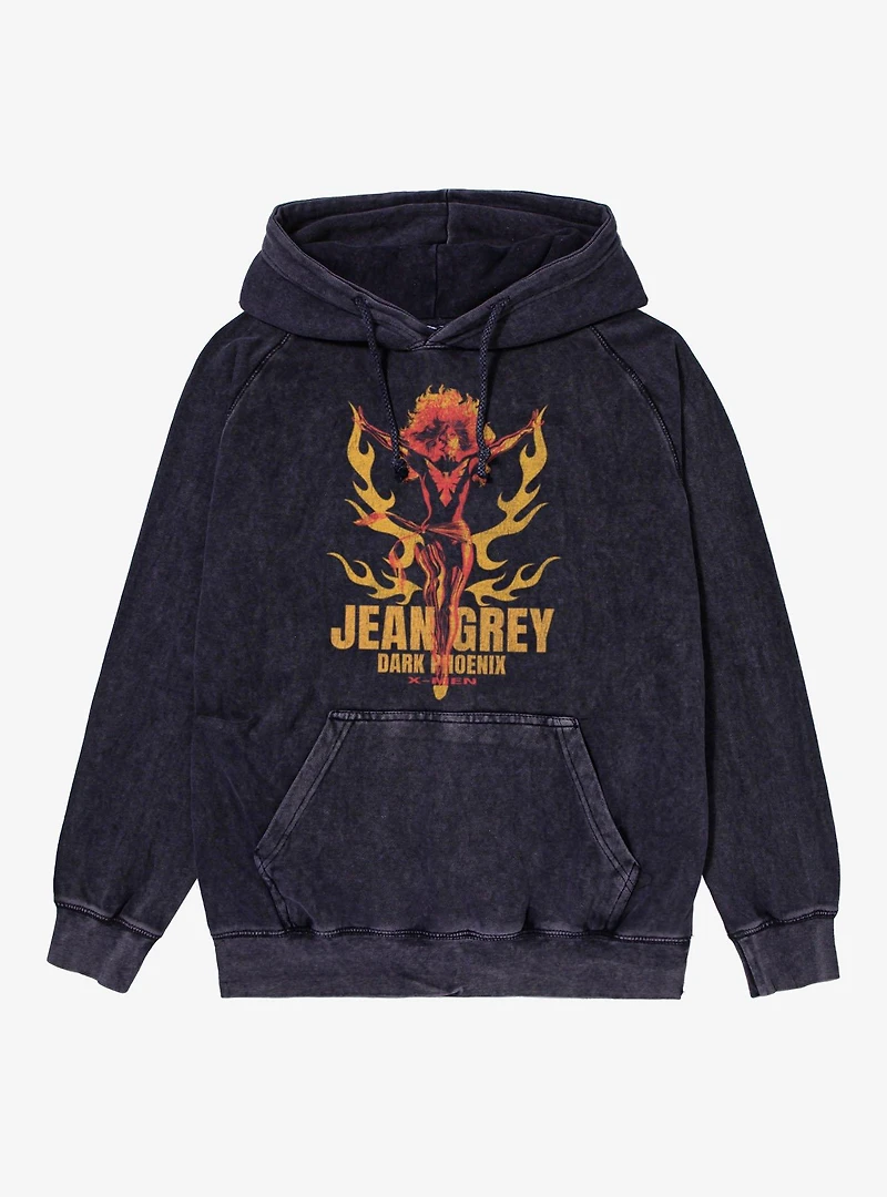 Marvel X-Men Jean Grey Dark Phoenix Orange And Red Flames Mineral Wash Hoodie