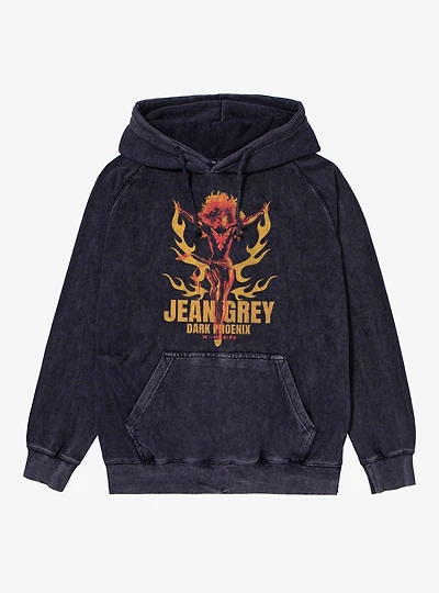 Marvel X-Men Jean Grey Dark Phoenix Orange And Red Flames Mineral Wash Hoodie
