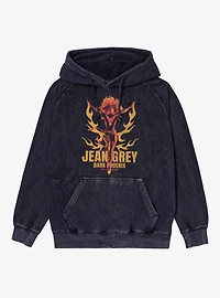 Marvel X-Men Jean Grey Dark Phoenix Orange And Red Flames Mineral Wash Hoodie