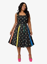 Disney Pride Collection by Unique Vintage Plus Black & Rainbow Mickey Stripe Swing Dress