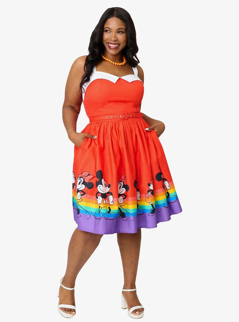 Disney Pride Collection by Unique Vintage Plus Mickey & Minnie Rainbow Rachel Swing Dress