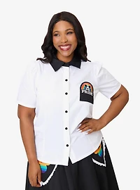 Disney Pride Collection by Unique Vintage Plus White Mickey Rainbow Pocket Collared Blouse
