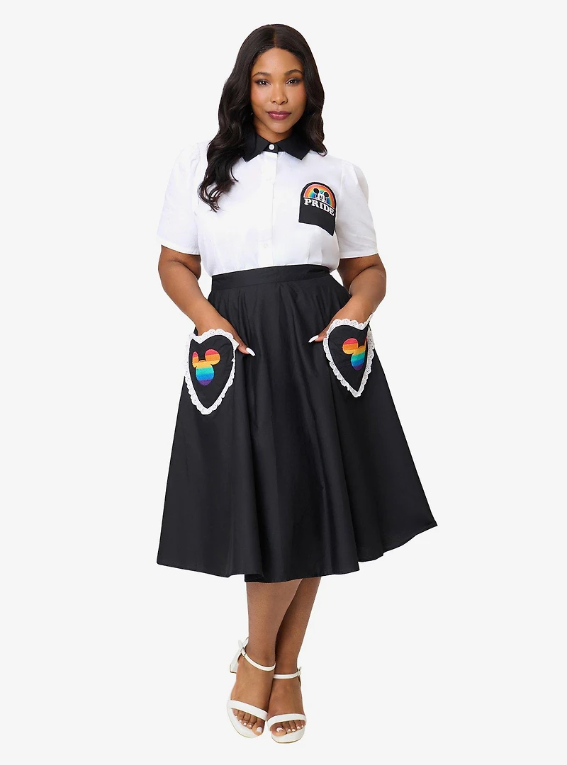 Disney Pride Collection by Unique Vintage Plus Black & Mickey Heart Pocket Sally Swing Skirt