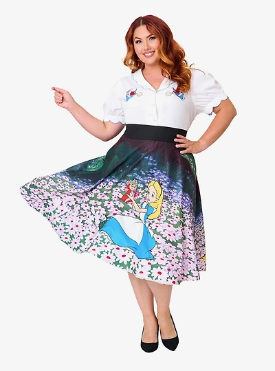 Disney Alice Wonderland Collection By Unique Vintage Plus Daisies Vivian Swing Skirt