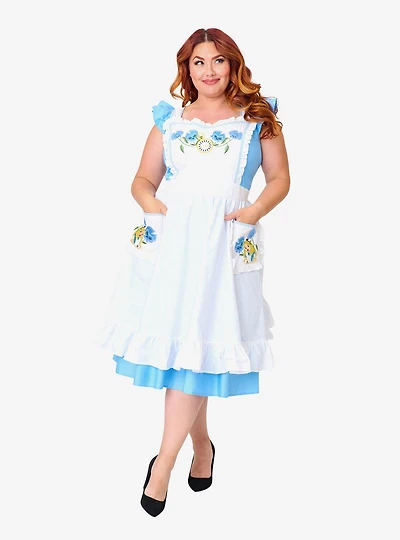 Disney Alice Wonderland Collection By Unique Vintage Plus Blue & White Ruffled Apron Swing Dress