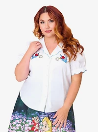 Disney Alice Wonderland Collection By Smak Parlour Plus White Rabbit Embroidered Puff Sleeve Top