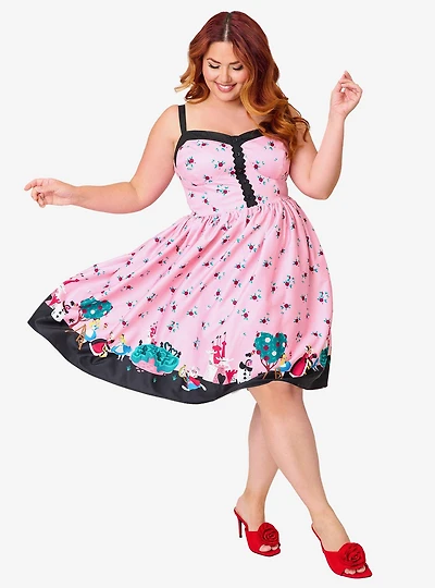Disney Alice Wonderland Collection By Unique Vintage Plus Pink Queen of Hearts Sweetheart Swing Dress