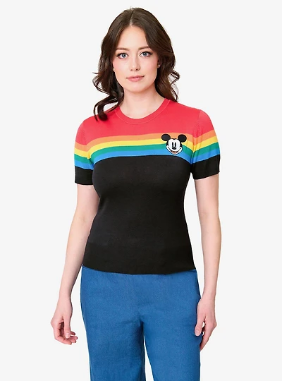 Disney Pride Collection by Unique Vintage Rainbow & Mickey Embroidery Puff Sleeve Sweater