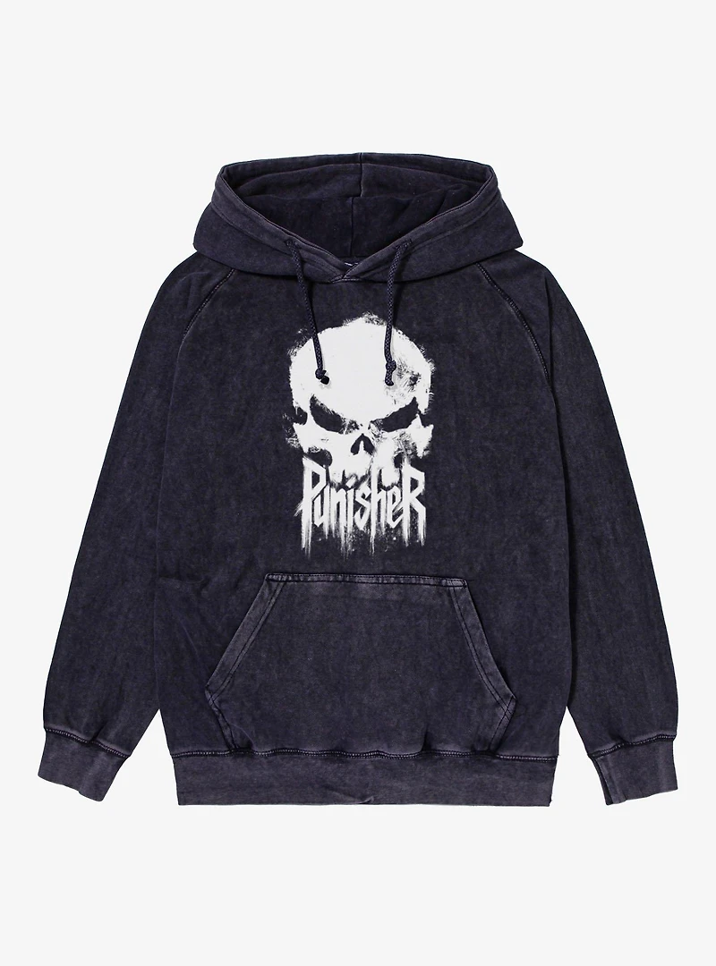 Marvel Punisher Painted Skull With Text Mineral Wash Hoodie