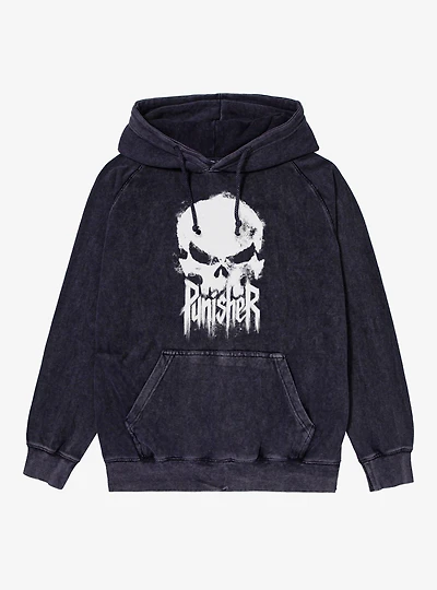 Marvel Punisher Painted Skull With Text Mineral Wash Hoodie