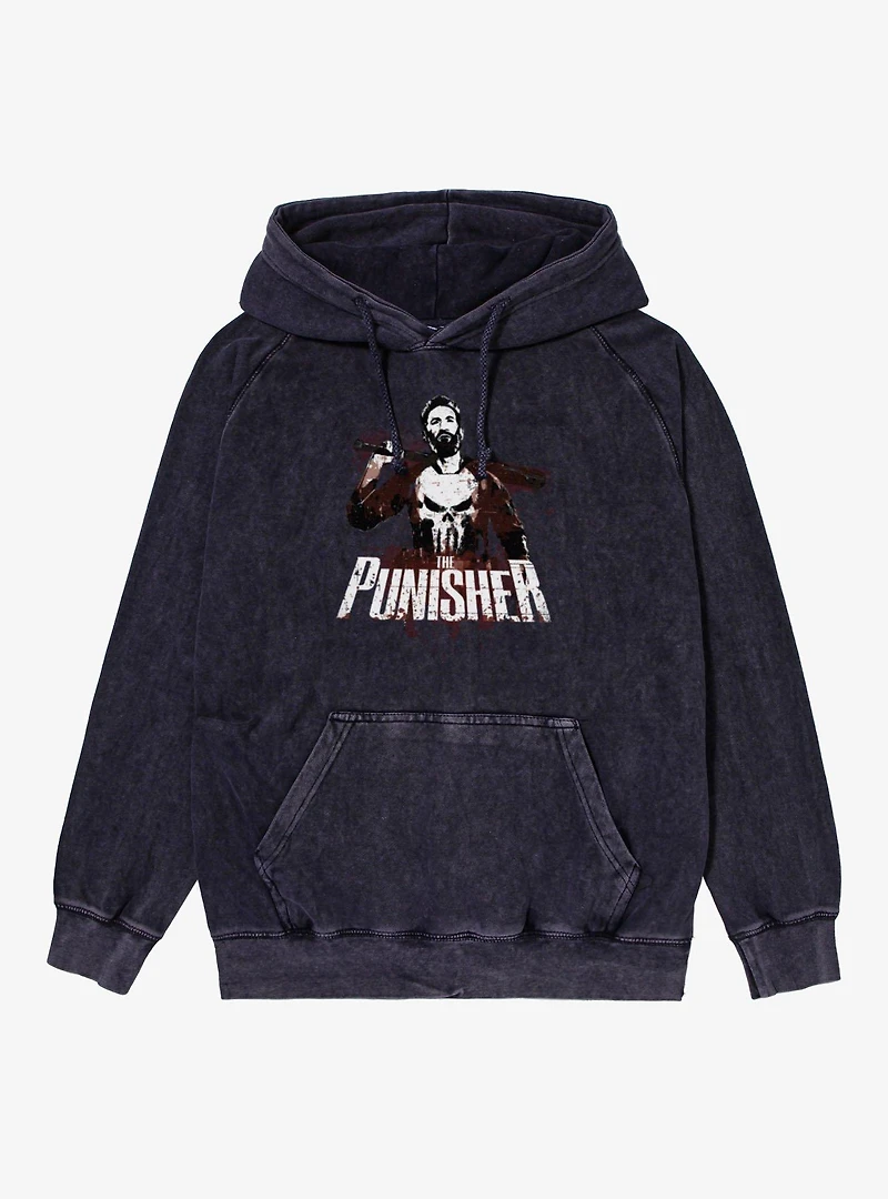 Marvel Punisher Batters Up Splatter On Mineral Wash Hoodie