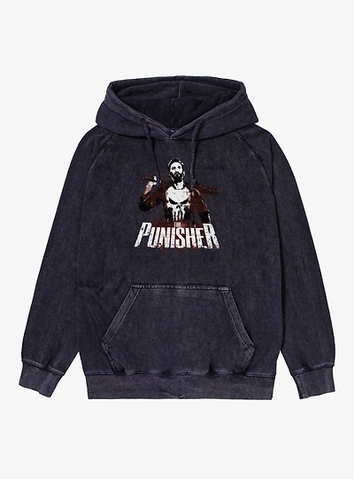 Marvel Punisher Batters Up Splatter On Mineral Wash Hoodie