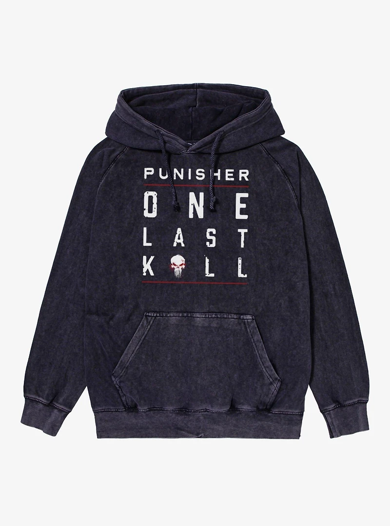 Marvel Punisher Underlined Red Text Stack Mineral Wash Hoodie