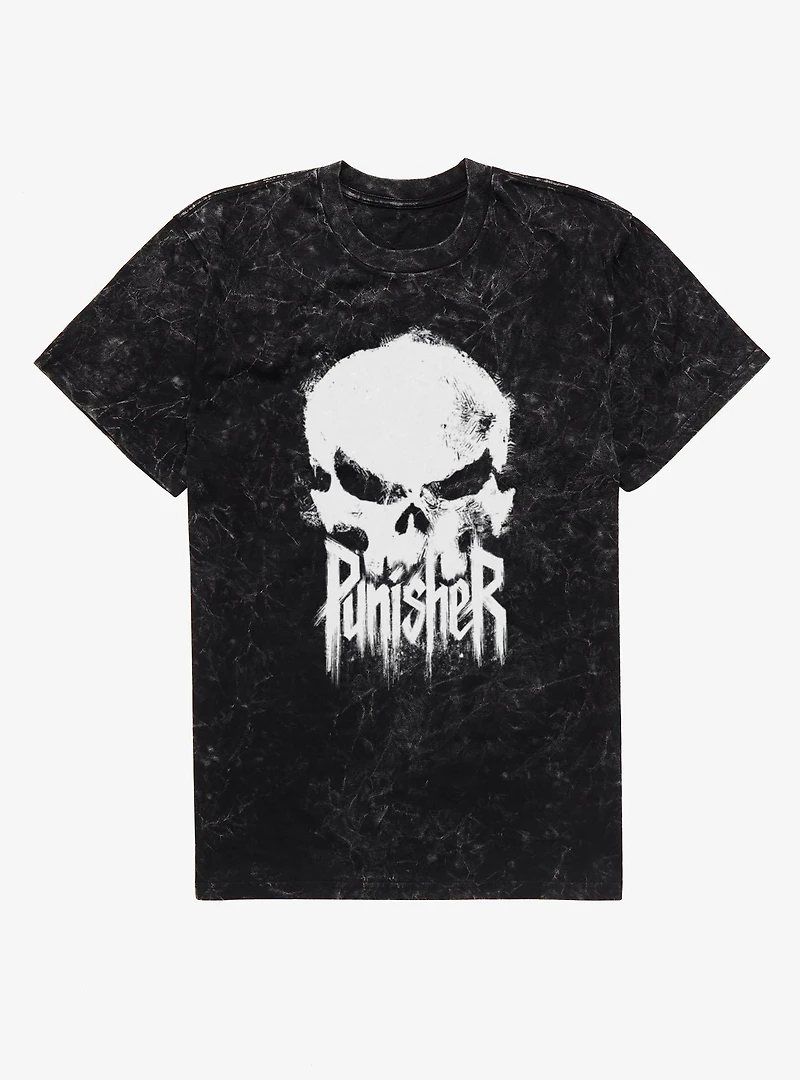 Marvel Punisher Painted Skull With Text Mineral Wash T-Shirt