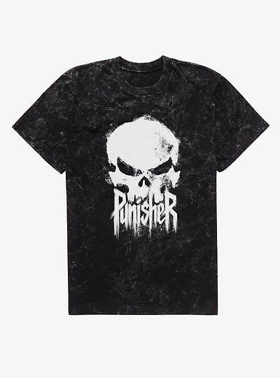 Marvel Punisher Painted Skull With Text Mineral Wash T-Shirt