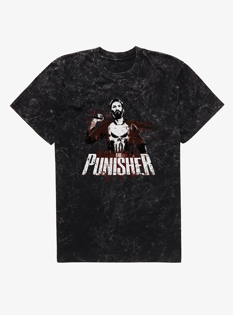 Marvel Punisher Batters Up Splatter On Mineral Wash T-Shirt