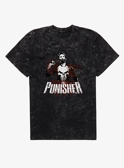 Marvel Punisher Batters Up Splatter On Mineral Wash T-Shirt