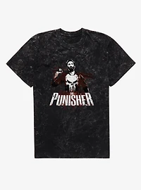 Marvel Punisher Batters Up Splatter On Mineral Wash T-Shirt