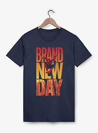 Marvel Spider-Man Brand New Day Swing Over City Letters T-Shirt