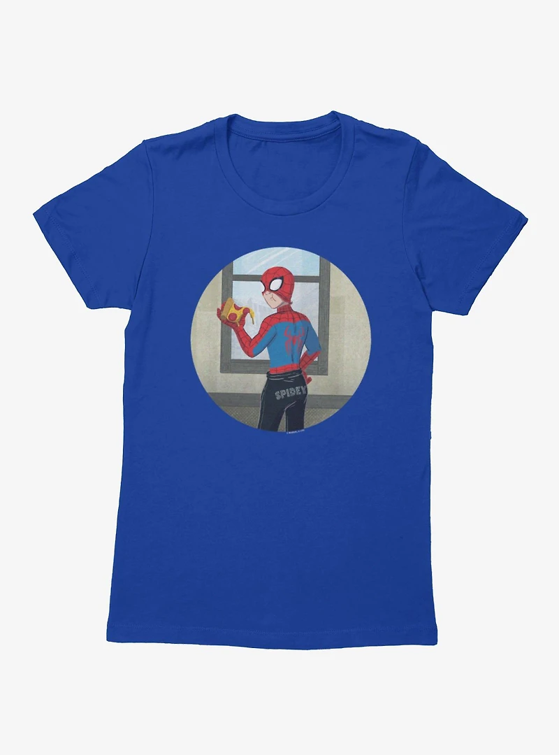 Marvel Spider-Man Brand New Day Studded Sweats Spidey With Pizza Womens T-Shirt
