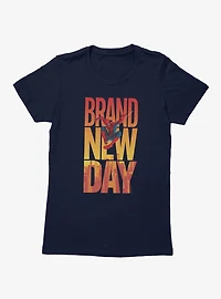 Marvel Spider-Man Brand New Day Swing Over City Letters Womens T-Shirt