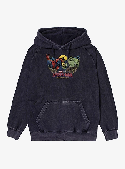 Marvel Spider-Man Brand New Day Vs Hulk Moonlit Fight Vintage Mineral Washed Hoodie