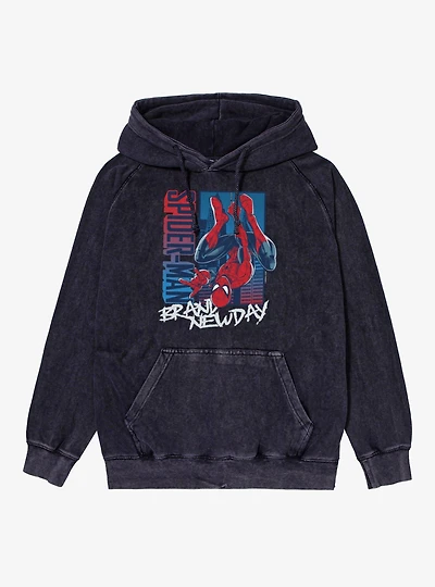 Marvel Spider-Man Brand New Day Blue And Red Upside Down Hero Vintage Mineral Washed Hoodie