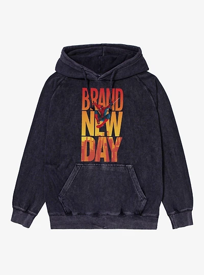 Marvel Spider-Man Brand New Day Swing Over City Letters Vintage Mineral Washed Hoodie