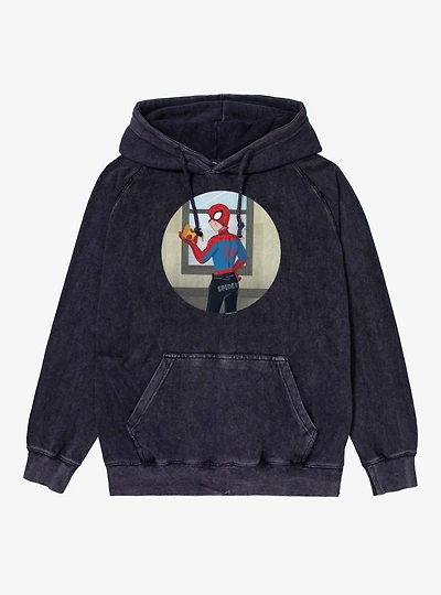 Marvel Spider-Man Brand New Day Studded Sweats Spidey With Pizza Vintage Mineral Washed Hoodie