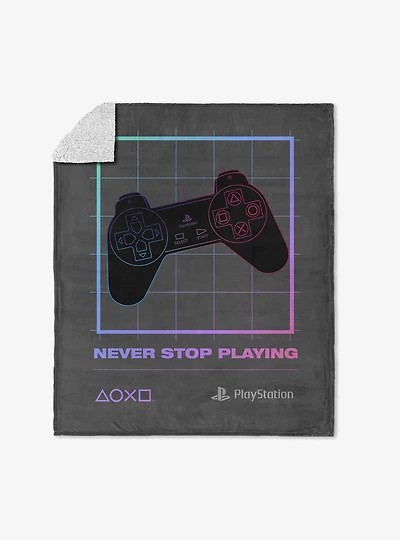 PlayStation Never Stop Playing Silk Touch Sherpa Throw Blanket