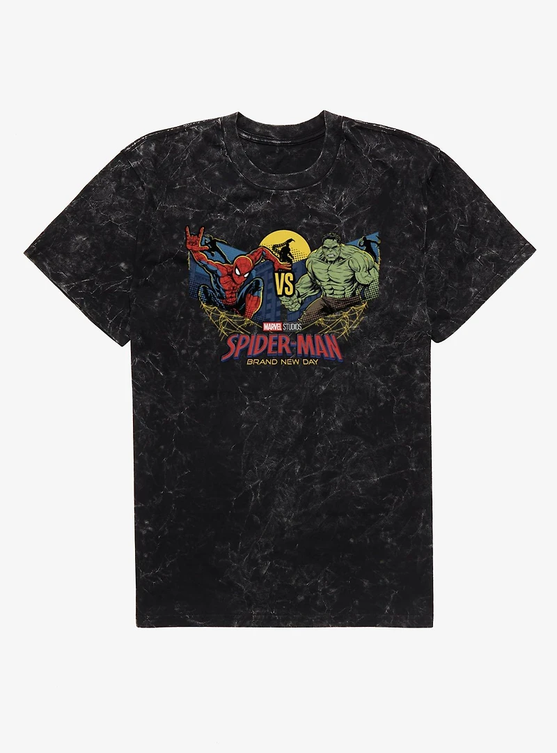 Marvel Spider-Man Brand New Day Vs Hulk Moonlit Fight Mineral Wash T-Shirt