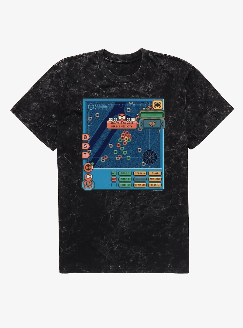 Marvel Spider-Man Brand New Day 8-Bit Map Game Radar Mineral Wash T-Shirt