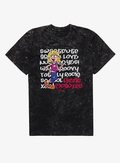 Disney Lizzie McGuire Sweet Cute Love Text Backdrop Mineral Wash T-Shirt