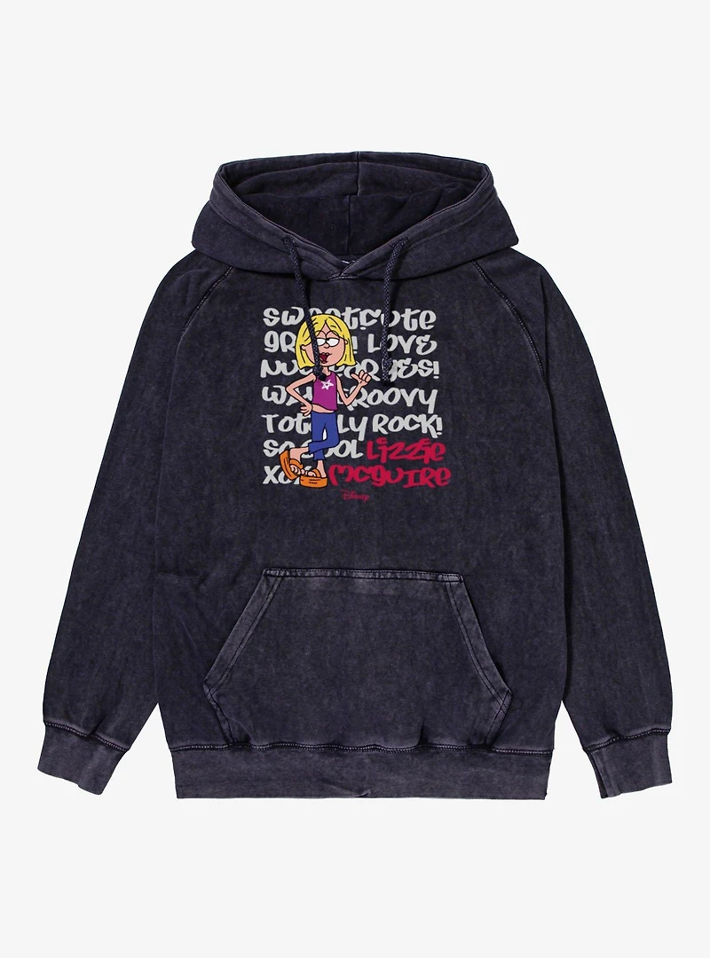 Disney Lizzie McGuire Sweet Cute Love Text Backdrop Vintage Mineral Washed Hoodie