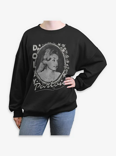 Dolly Parton Stars And Flowers Womens Oversized Sweatshirt