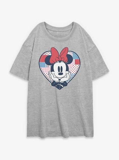 Disney Minnie Mouse USA Patchwork Heart Womens Oversized T-Shirt