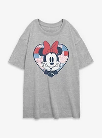 Disney Minnie Mouse USA Patchwork Heart Womens Oversized T-Shirt
