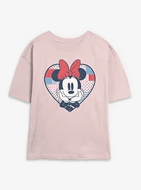 Disney Minnie Mouse USA Patchwork Heart Womens Skimmer T-Shirt