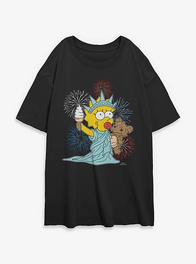 The Simpsons Fireworks Maggie Statue Of Liberty Womens Oversized T-Shirt