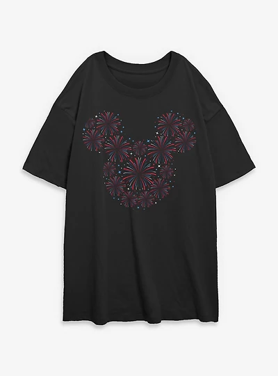 Disney Mickey Mouse Fireworks Head Womens Oversized T-Shirt