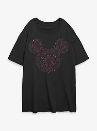 Disney Mickey Mouse Fireworks Head Womens Oversized T-Shirt