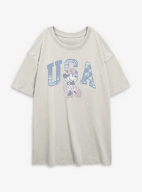Disney Minnie Mouse USA Patchwork Font Womens Oversized T-Shirt