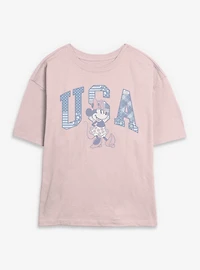 Disney Minnie Mouse USA Patchwork Font Womens Skimmer T-Shirt