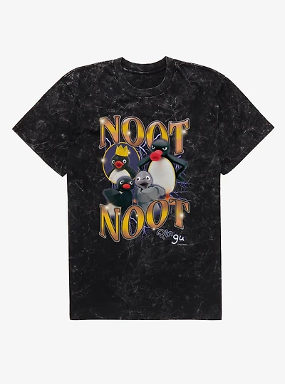 Pingu Noot Lightning With Seal And Crown Mineral Wash T-Shirt